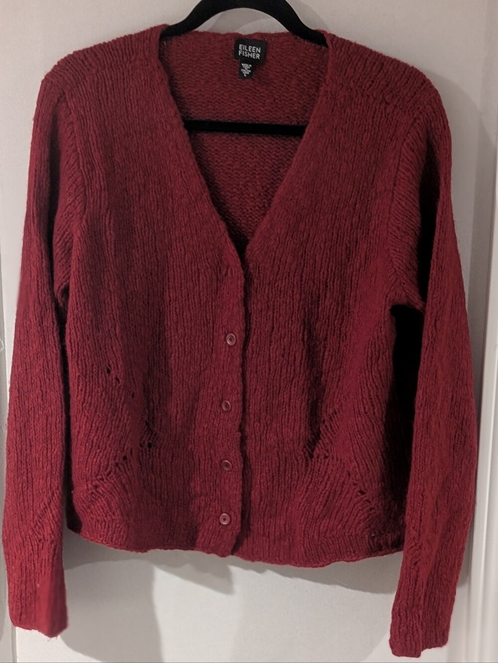 Eileen Fisher Cranberry Button-Front V-Neck Cardigan